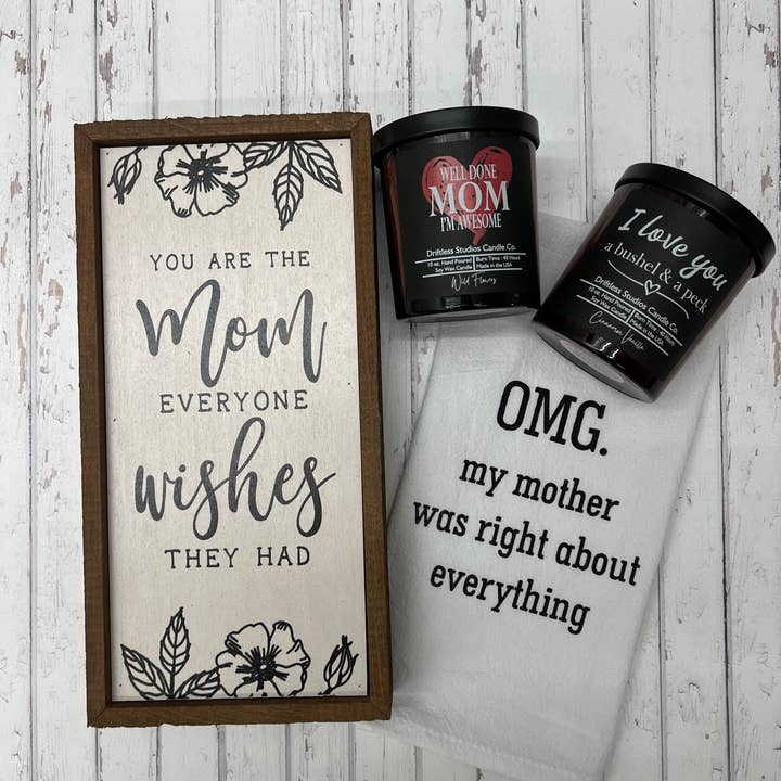 Mothers Day Gift Sets Tea Towel, Candle, Home Decor Gift Set for wholesale by Driftless Studios