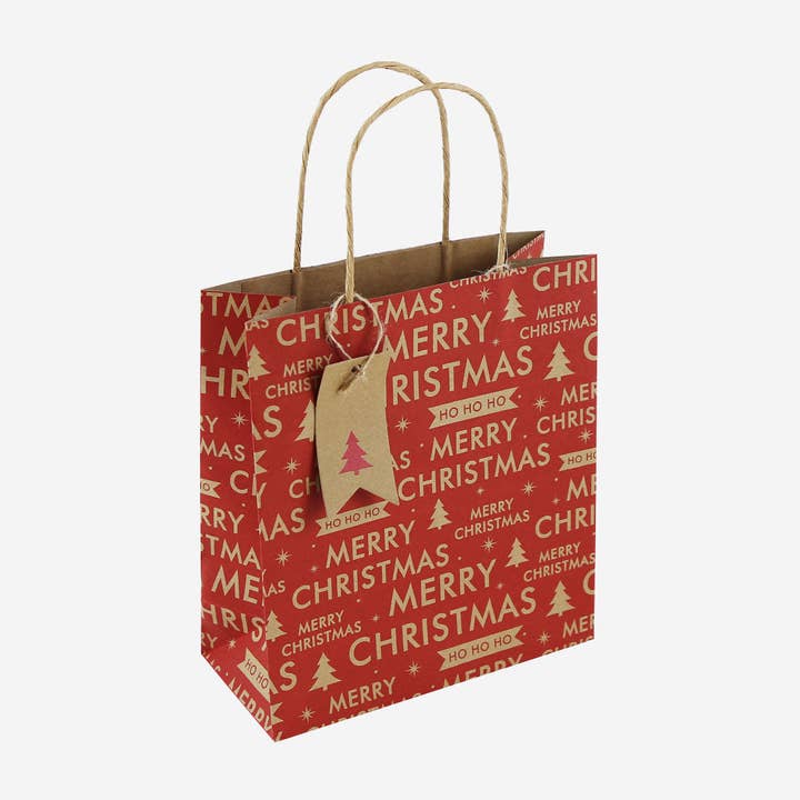 Red Merry Christmas Text Medium Gift Bag for wholesale by Pigment Productions Ltd