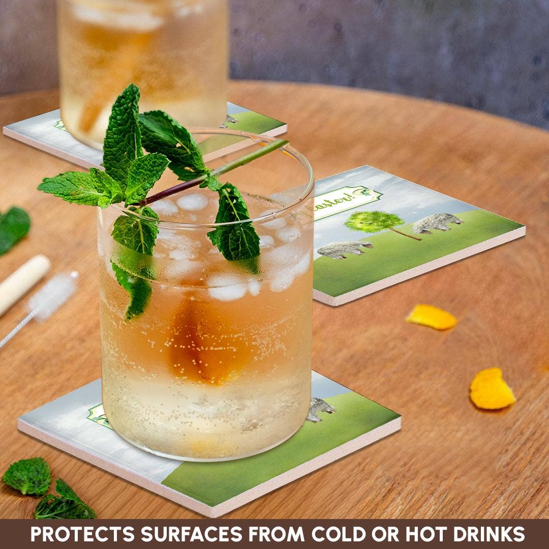 3dRose - Wholesale Coasters - 3dRose, Sheep Eating Grass, Tree with Bird, Happy Easter on Button Tag, Coaster2