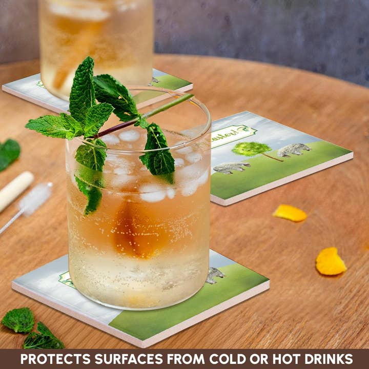 3dRose - Wholesale Coasters - 3dRose, Sheep Eating Grass, Tree with Bird, Happy Easter on Button Tag, Coaster2