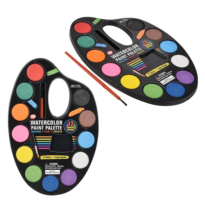 La Luna Bella - Toys - Wholesale Classic Toy - Kids - 12 Color Water Paint Palette 9.5" - LLB Toys
