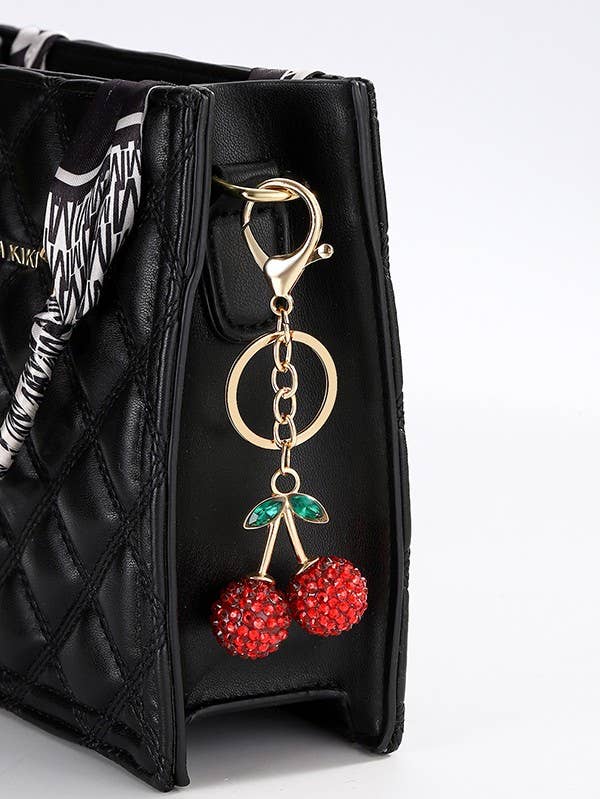 Gold RHINESTONE CHERRY DROP KEYCHAIN BAG CHARM | 40KC127 for wholesale on Faire1