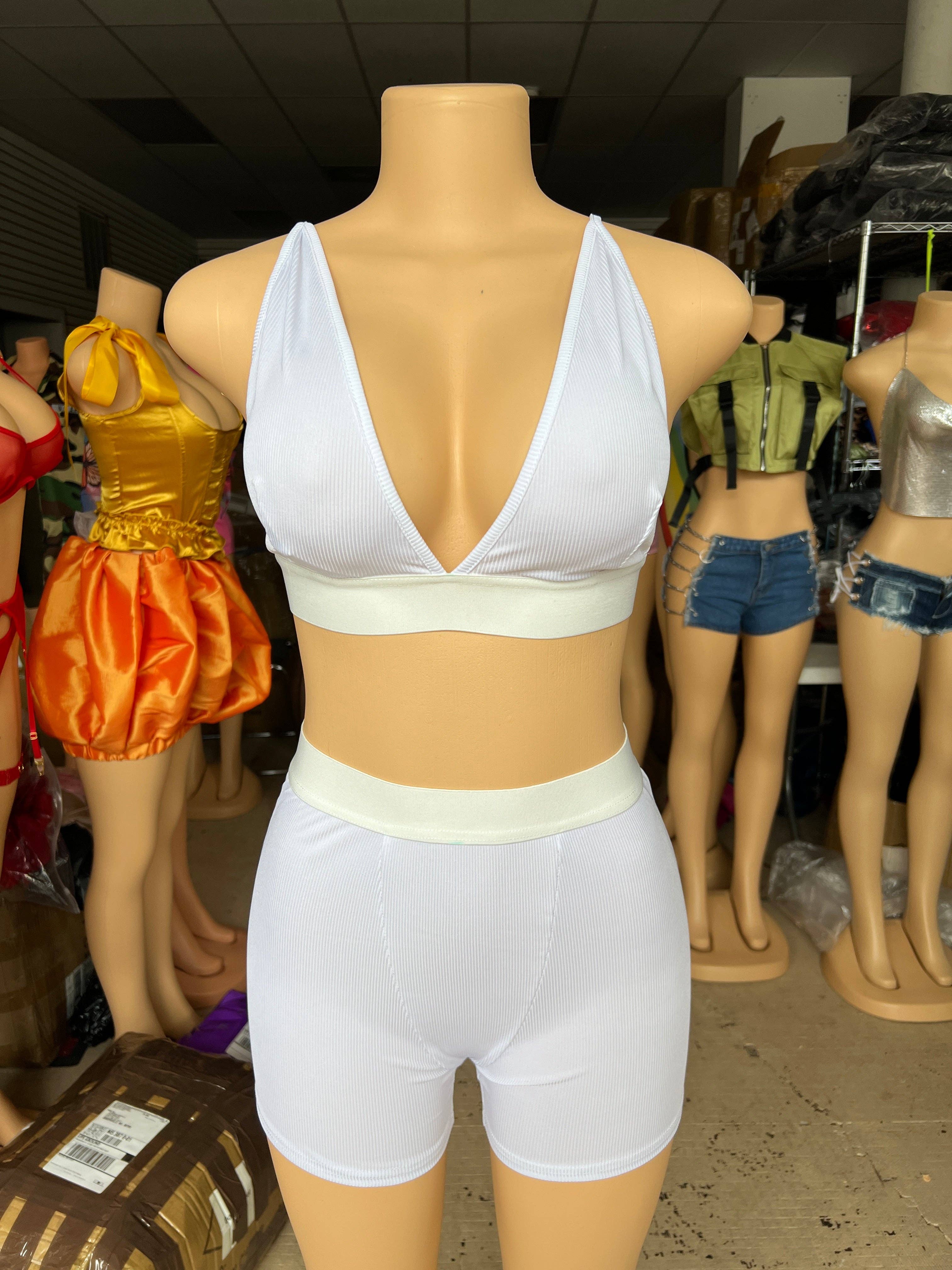 MB Fashion Wholesale - Vente Ensemble de vêtements d'intérieur – femme - Ensemble bralette côtelée et short de motard MB FASHION 2421T24