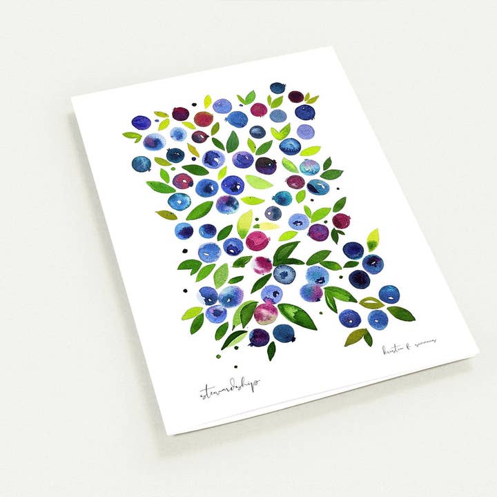 Kristin F. Simmons Watercolors – wholesale Kontorsmateriel/Notecard Set – Lyxiga kort ~ Vilda Maine-blåbär - 4-kortspaket