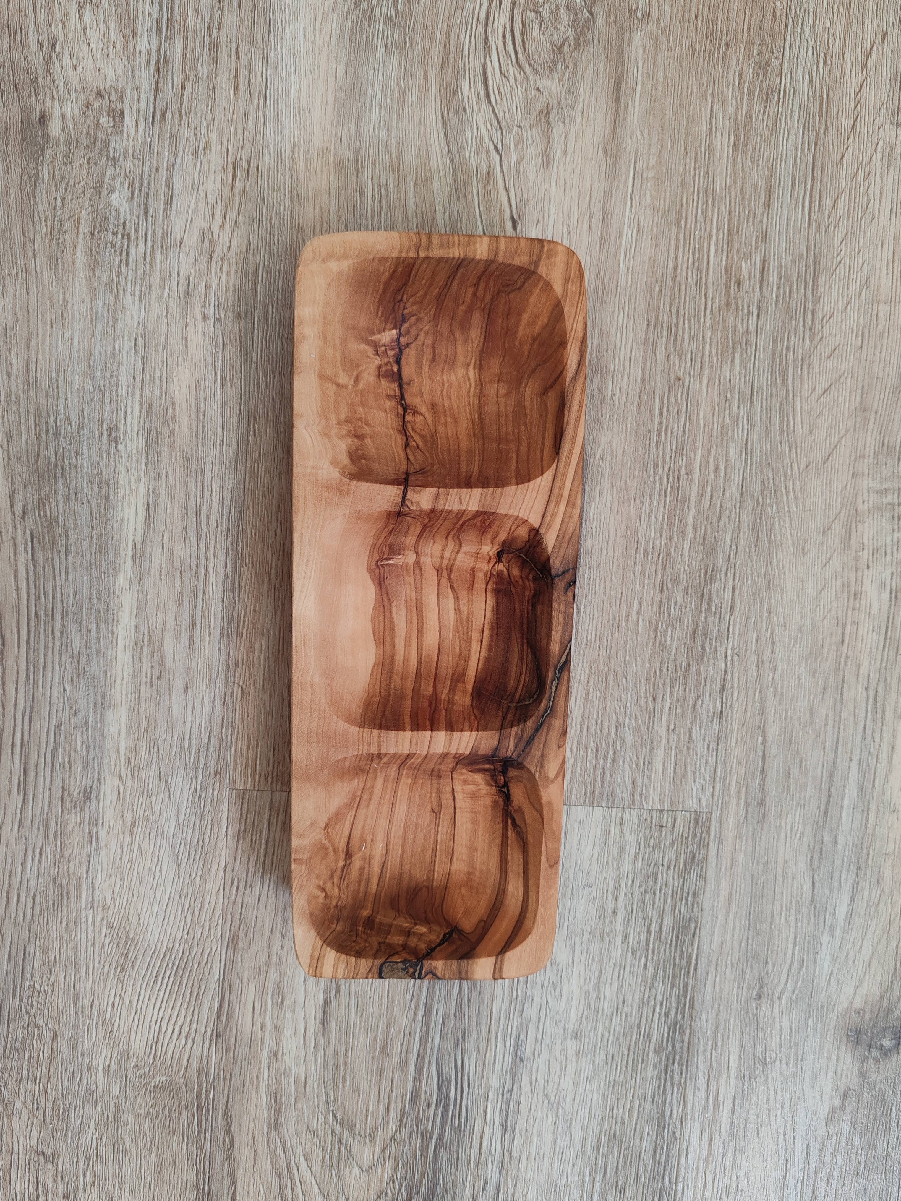 ZINE & LYNE - Wholesale Serving Tray - Olive wood trays with three compartments2