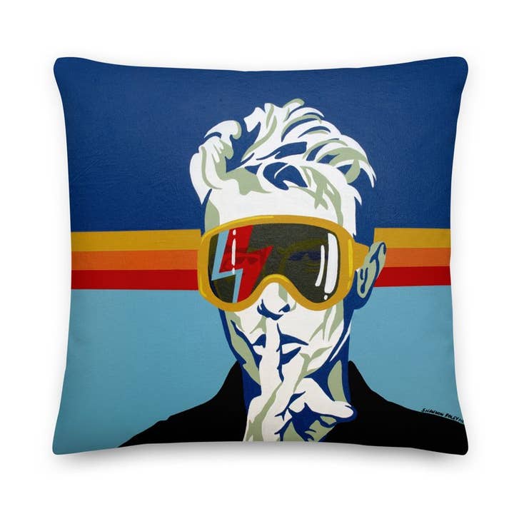 David Bowie Après Ski Pillow for wholesale by Uptripping (Shannon Foley Henn)