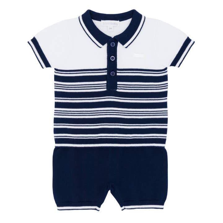 Conjunto de polo y pantalones cortos de punto azul marino para niños (3) para venta al por mayor de Blues Baby