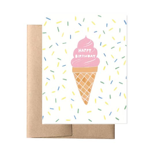 Forage Paper Co. - Wholesale Birthday Card - Ice Cream Cone , Pink Ice Cream Birthday Card (Box of 8)0