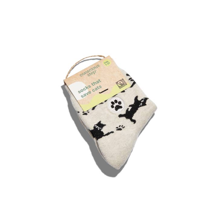 Conscious Step - Wholesale Socks - Kids - Kids Socks that Save Cats (Beige Cats)