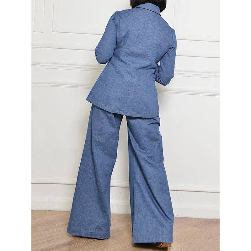 High Waisted Loose Pockets Solid Color Denim Sets for wholesale on Faire5