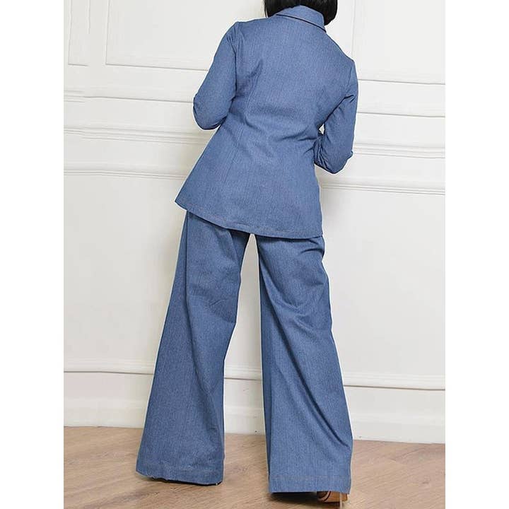 High Waisted Loose Pockets Solid Color Denim Sets for wholesale on Faire5