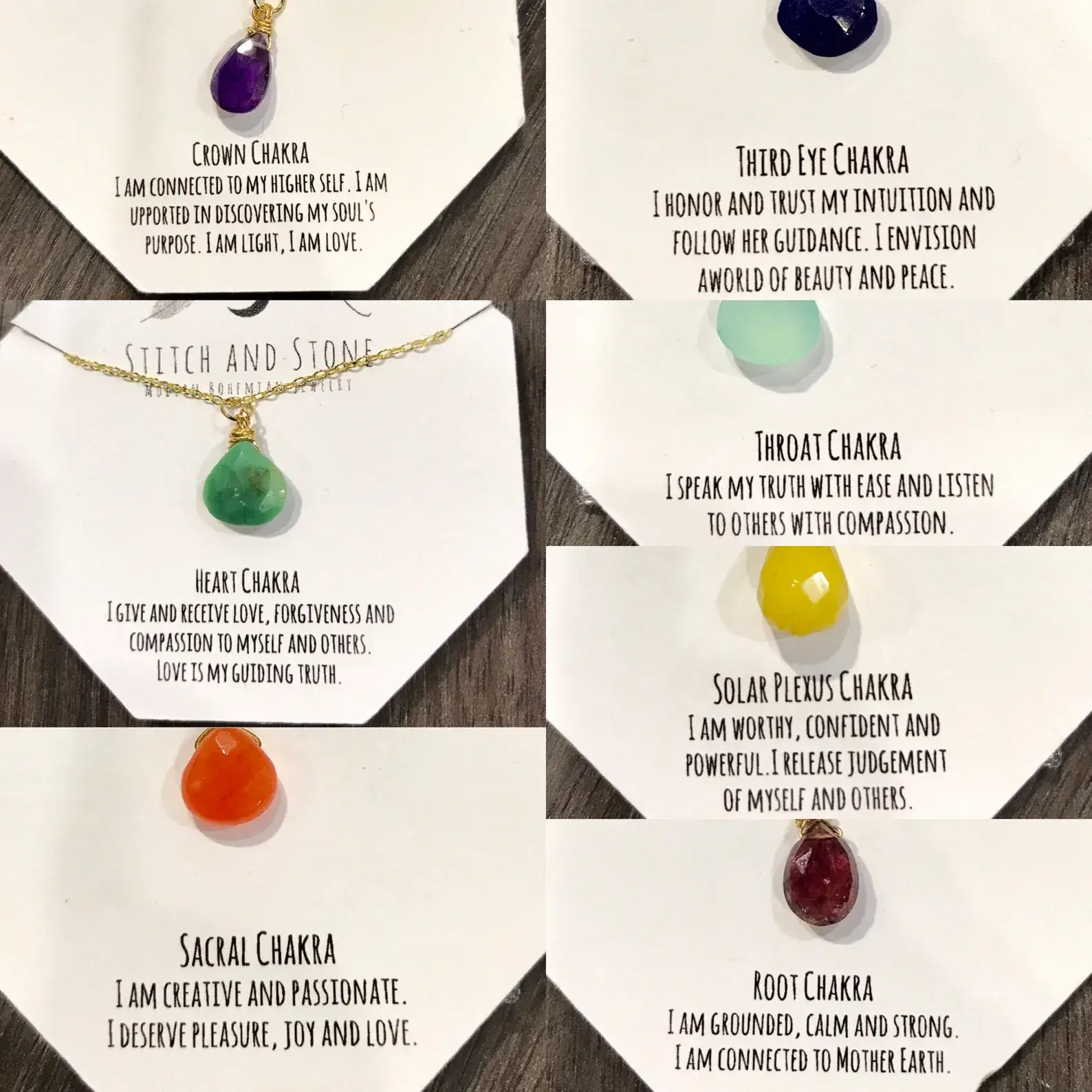 Stitch and Stone – wholesale Hänge-/berlockhalsband – Stone Chakra Halsband på Guldfylld Kedja1