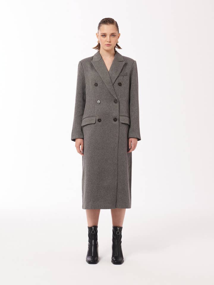 Peak-lapels Double-breasted Coat in Dark Grey for wholesale by SOUR FIGS LONDON