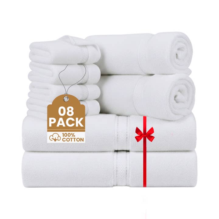 Riva Home White 100% Cotton Luxury Towel Set – 8 Pcs for wholesale by RIVA HOME
