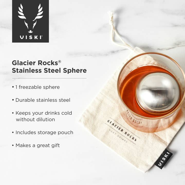 Viski - Wholesale Drink Chilling Cubes - Glacier Rocks® Large Stainless Steel Whiskey Ball