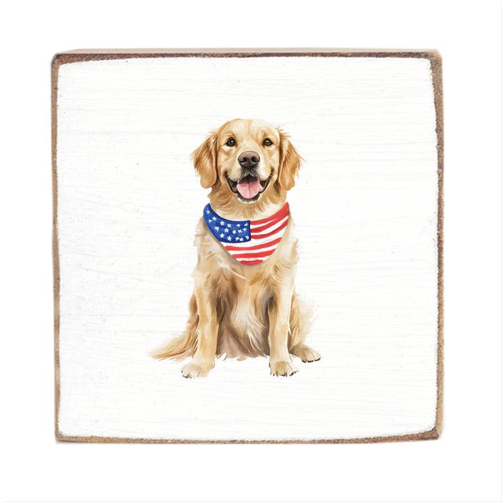American Flag Pet Dog Square Block Sign for wholesale by Rustic Marlin Personalized Home Decor