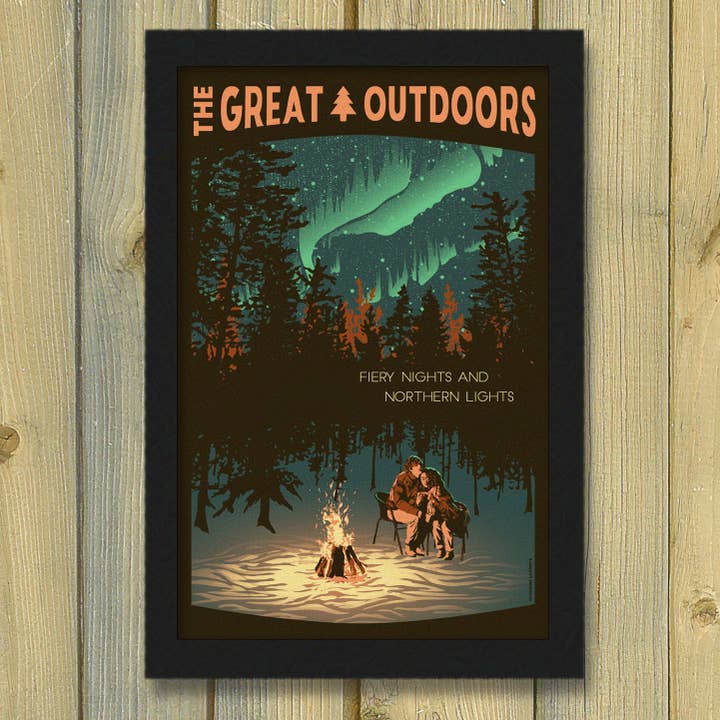 Northern Lights Retro Travel Poster | Winter Outdoor Print for wholesale by Lionheart Graphics