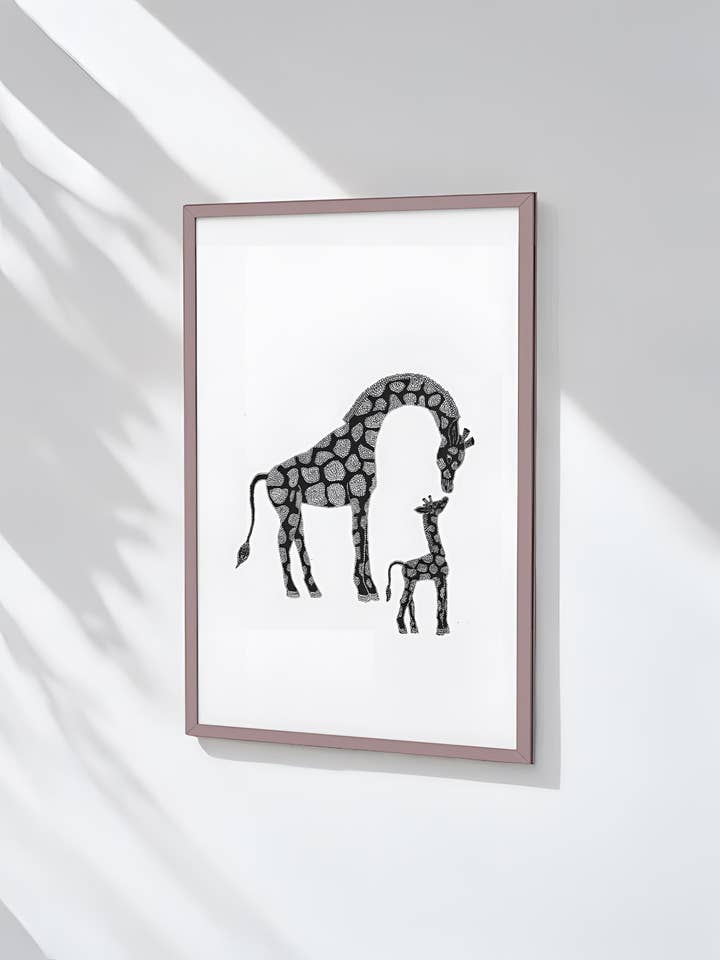 Giraffe Family Print | Minimal Animal Wall Art for wholesale by Ava Ray Doodles