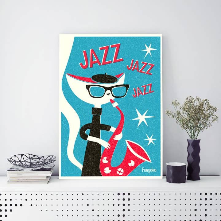 Pennychoo – wholesale Art print – Jazz Cats A3 print: Sax
