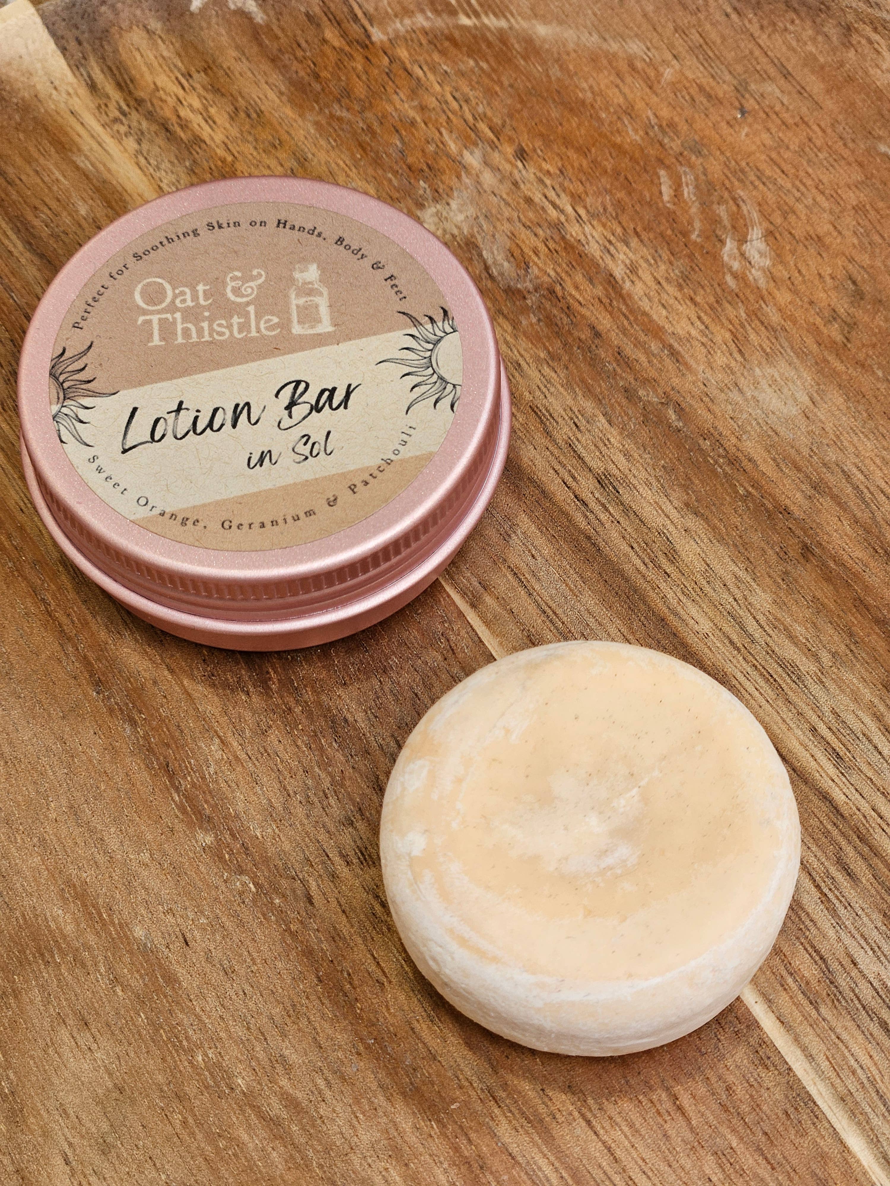 Oat & Thistle - Vente Lotions solides - Sol Mini Barre de Lotion | Orange, Géranium & Patchouli1