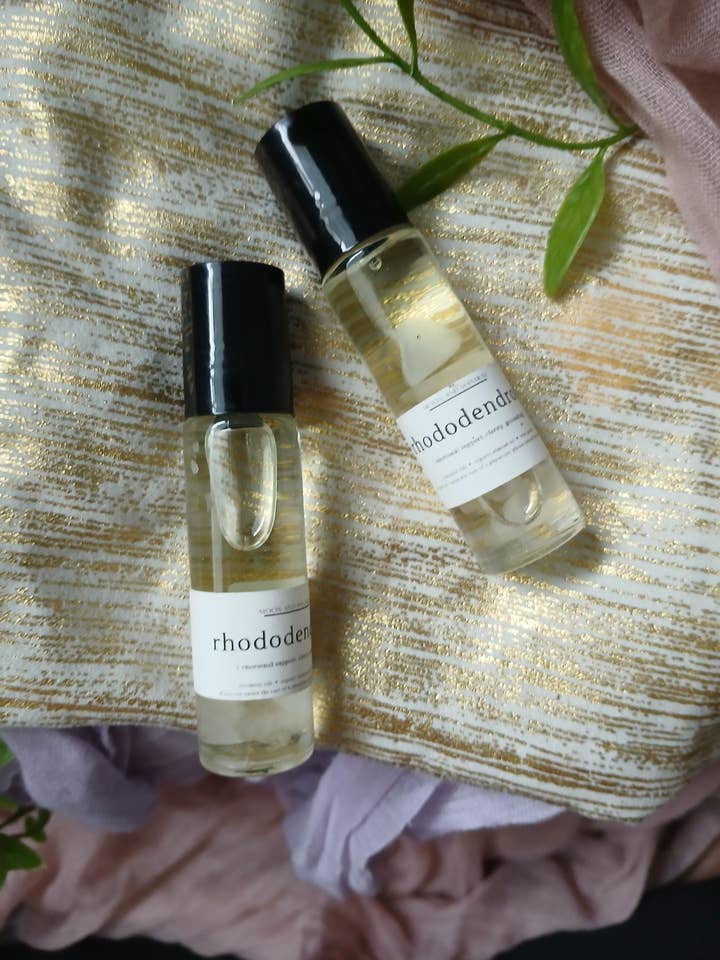 Rhododendron Essential Oil Roller with Aromatherapy Crystals for wholesale by moon and mantras