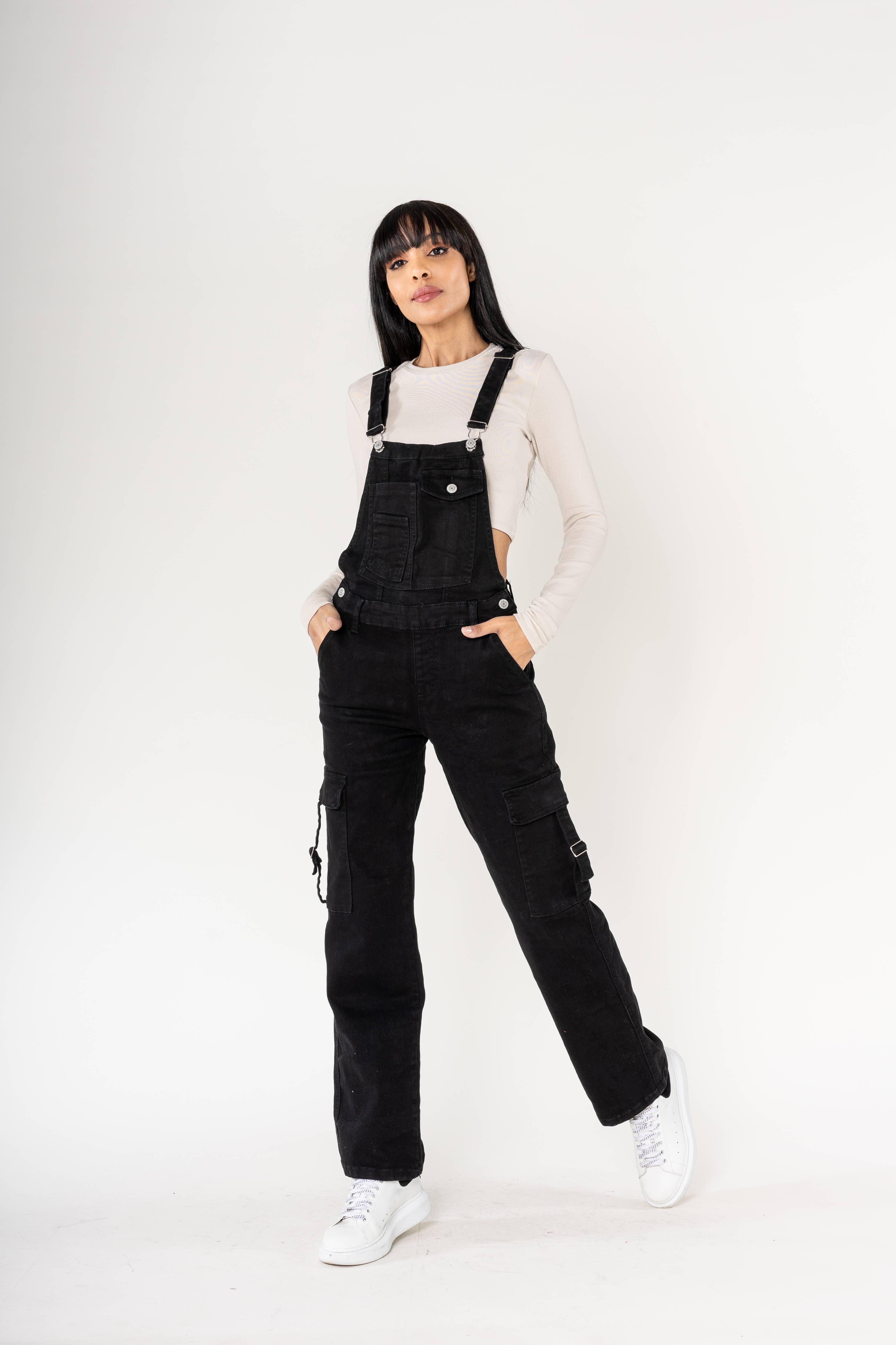 Nina Carter - Wholesale Overalls - Women's - Nina Carter Cargo Denim Stretch Denim Overalls S56020