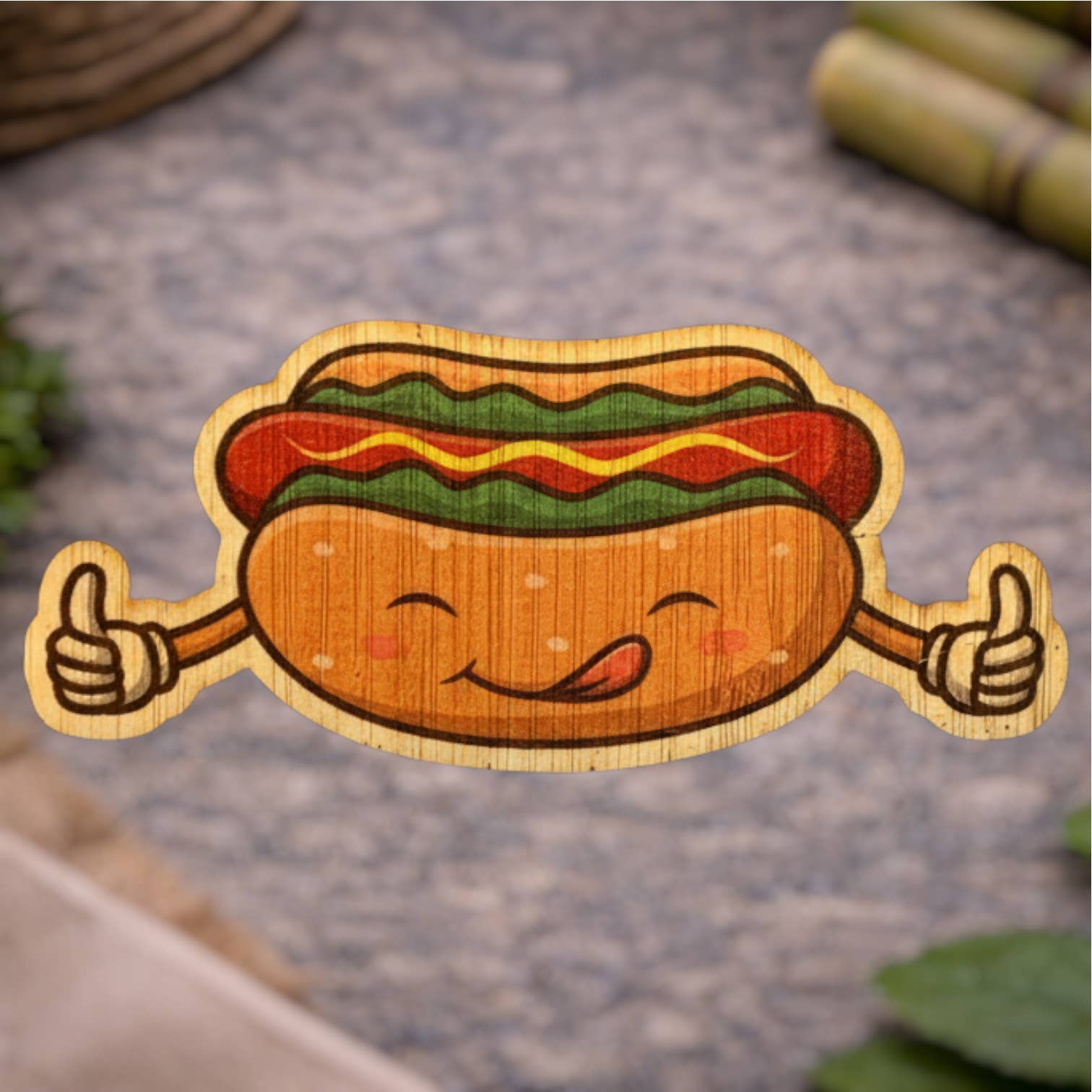 Bamboo Wood Stickers – wholesale Sticker – Cute Hotdog0