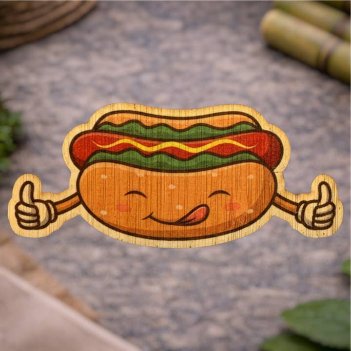 Bamboo Wood Stickers – wholesale Sticker – Cute Hotdog