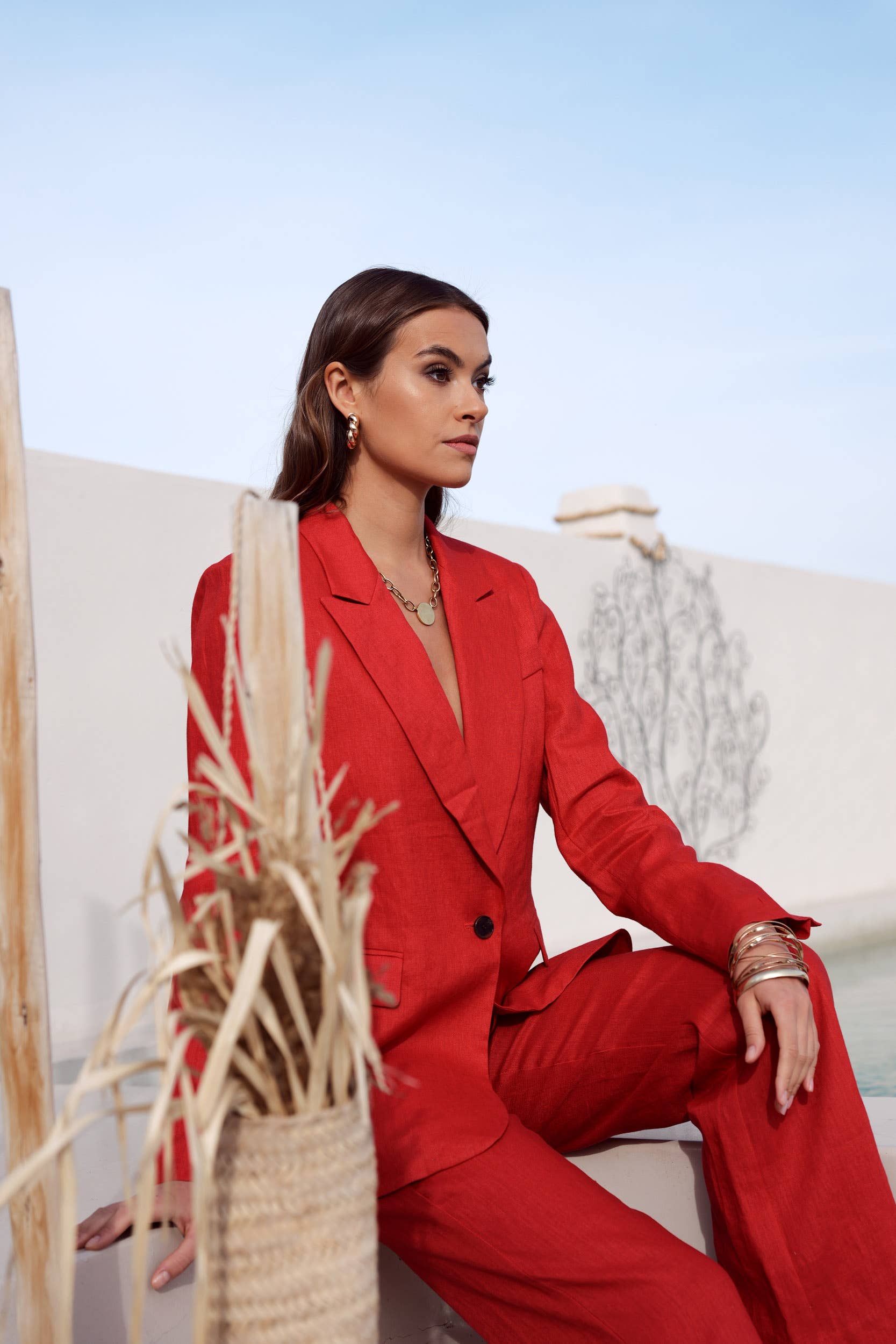 Attentif Paris - Venta al por mayor Blazer - Mujer - [De lino] Chaqueta blazer de corte recto en lino de calidad superior3