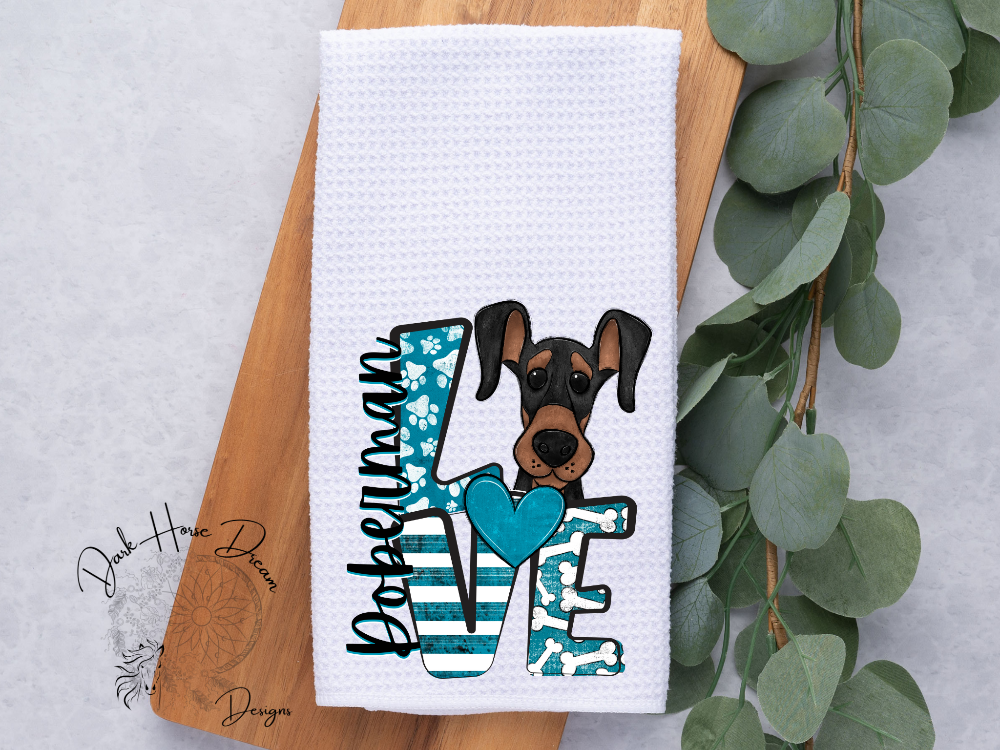 Dark Horse Dream Designs LLC - Venta al por mayor Paños de cocina - Amor por los dóberman, mascota de dibujos animados, amantes de los perros / Paño de cocina0