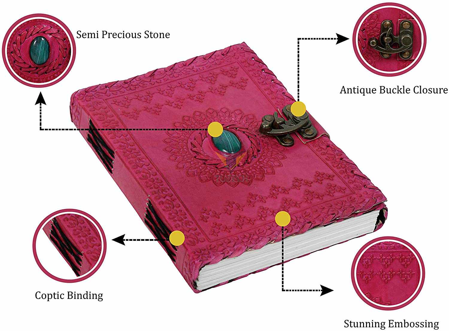 Tuzech Leather - Wholesale Journal/Diary - TUZECH Handmade Office Home Daily Use, Poem Writing Beautiful Pure Leather Luck Stone Bound Journal/Diary with C-Lock for Men and Women 8 Inches26