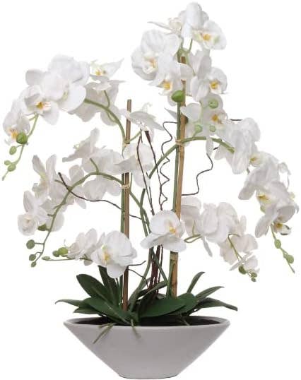 Larksilk - Wholesale Artificial Flowers - 24.8" White Phalaenopsis Orchid in Pot - Silk Flower
