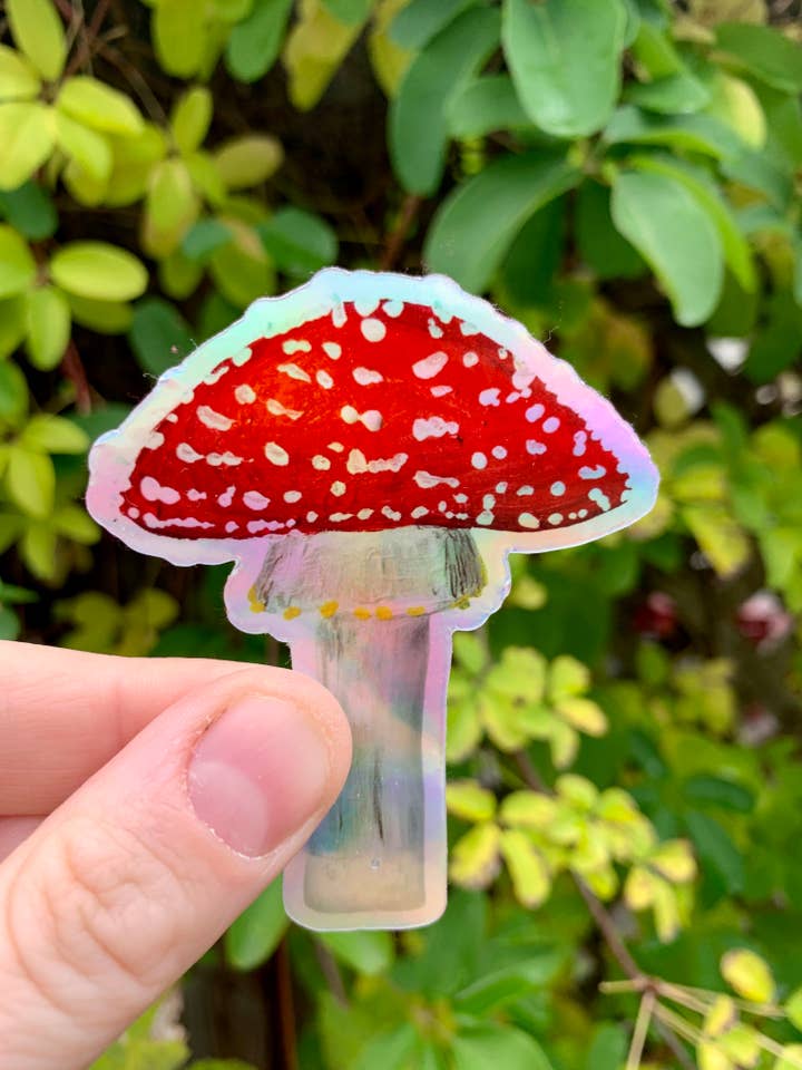 Holographic Mushroom Sticker for wholesale by Willough Designs
