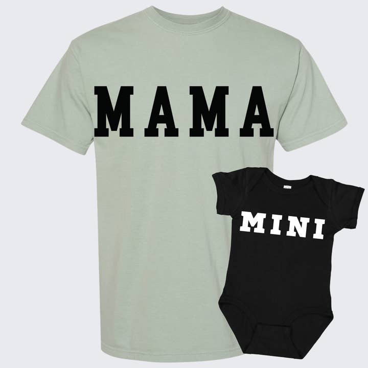 NEUTRAL COLORED MAMA AND MINI SHORT SLEEVE SHORT AND BABY ONESIE SET for wholesale by Simply Neutrals