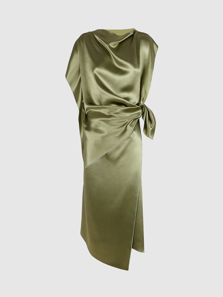 TENDRIL GREEN SILK 'PAĆOLETA' DRESS for wholesale by BIAAF