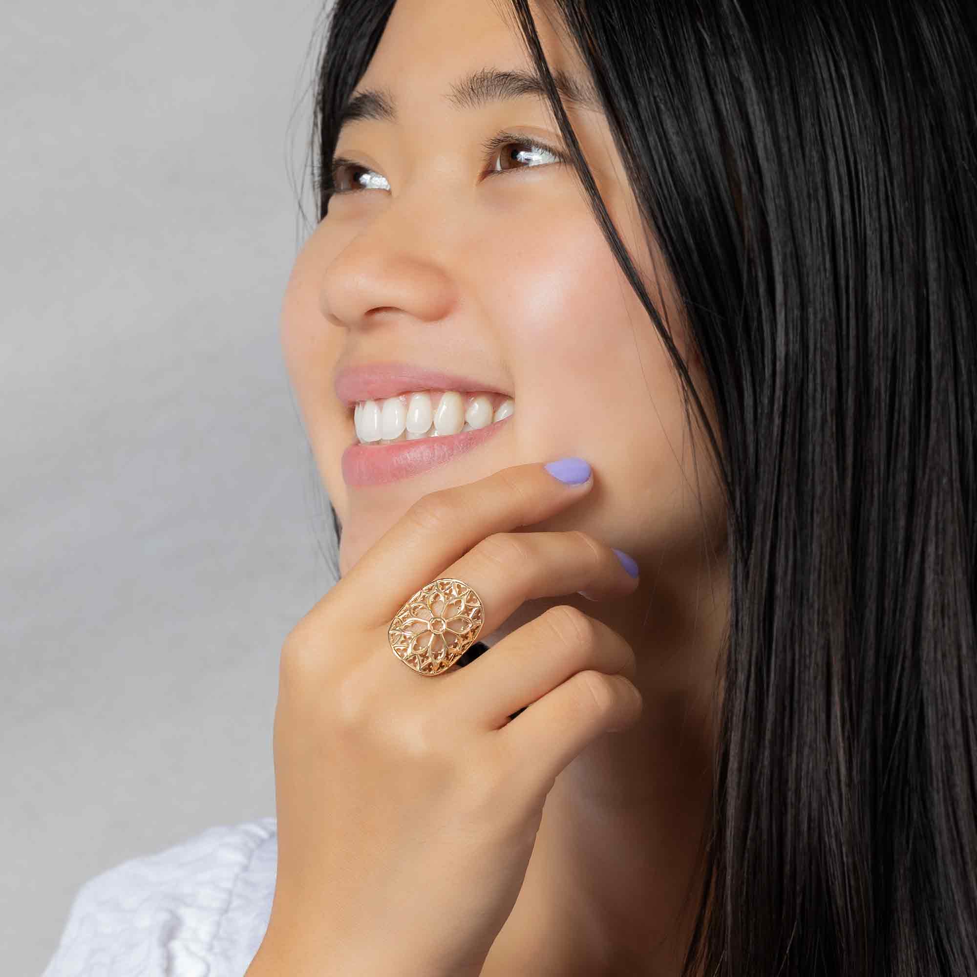 Nina Designs - Wholesale Cocktail/Statement Ring - Sterling Silver or Bronze Cathedral Rose Window Ring4