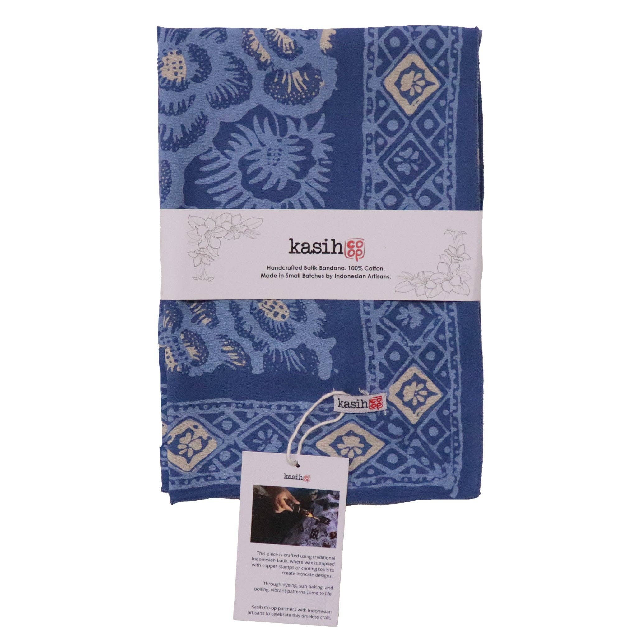 Kasih Co-op - Vendita all'ingrosso Bandana - Unisex - Bandana Batik Rose Blu, Leggero 100% cotone, Tinto a Mano Dipinto a Mano10