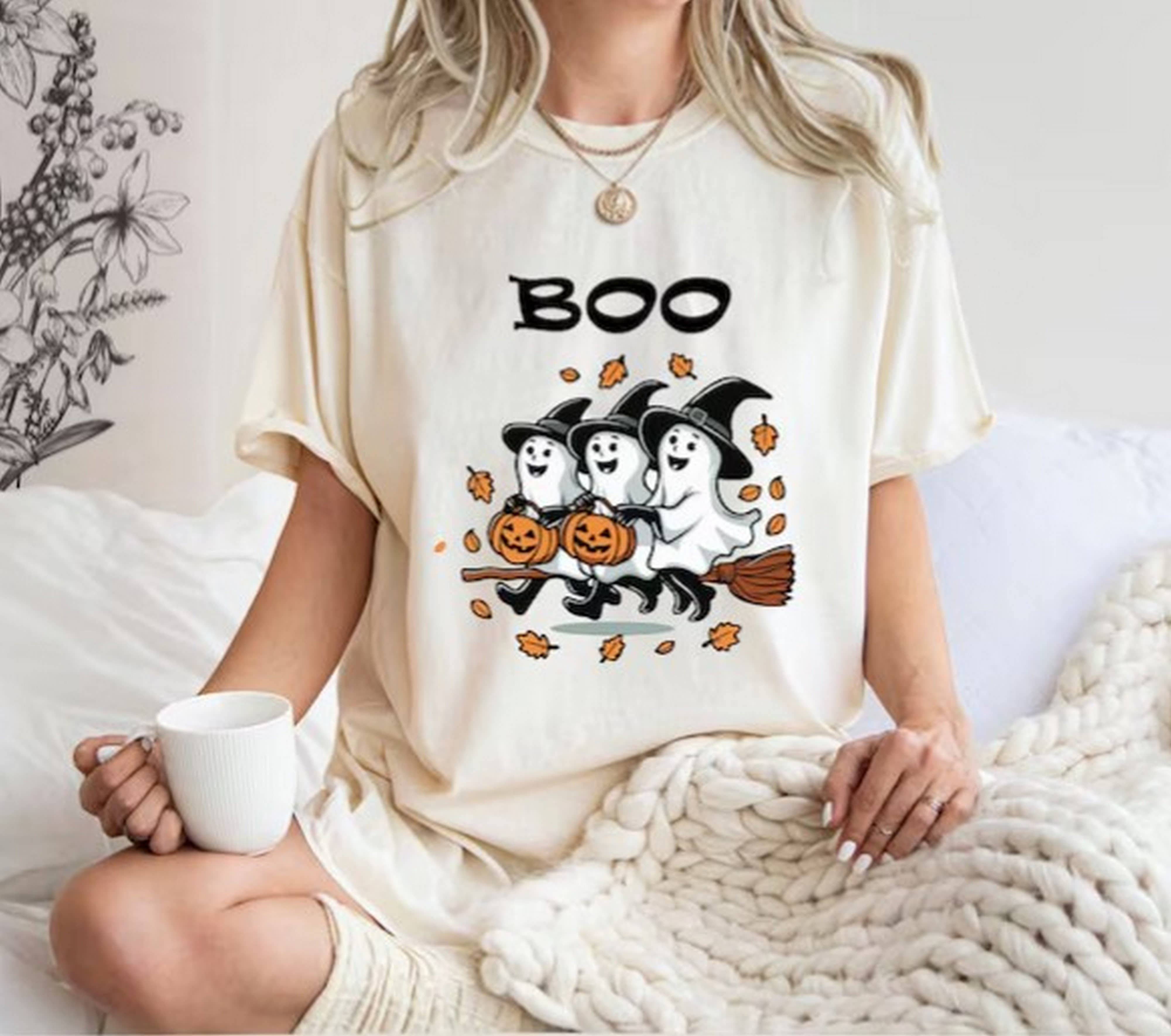 Black Halloween Ghost Shirt, Cute Ghost Shirt, Womens Halloween Sh for wholesale on Faire0