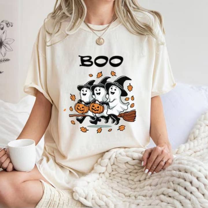 Black Halloween Ghost Shirt, Cute Ghost Shirt, Womens Halloween Sh for wholesale on Faire0