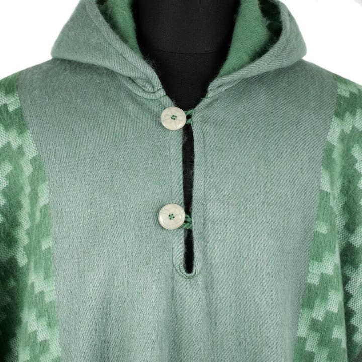ECUALAMA - Wholesale Poncho - Unisex - Machachi - Lightweight Baby Alpaca Hooded Poncho - Emerald Green - Diamonds Pattern - Unisex