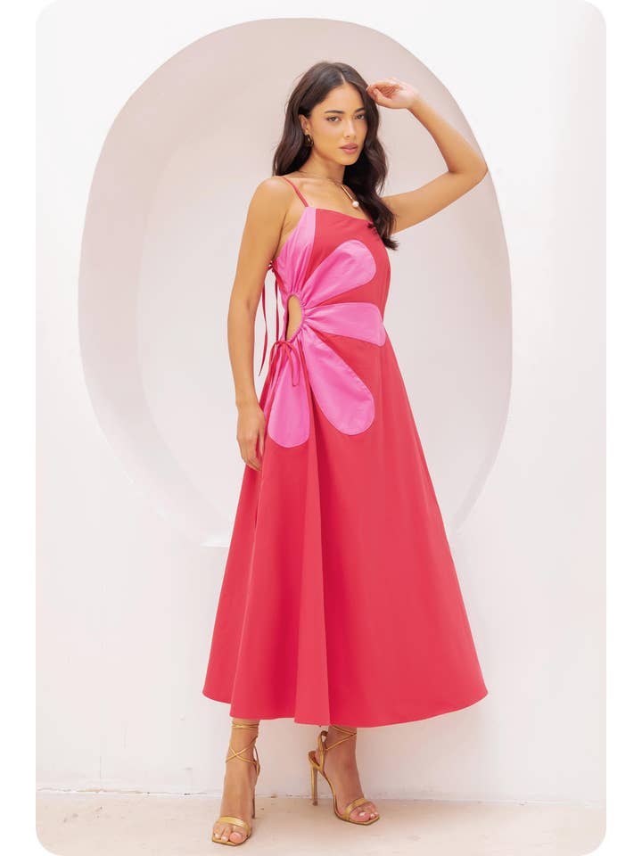 Strut & Bolt - Wholesale Dress - Women's - Sleeveless Side Cut-Out Flower Detail Midi Dress5