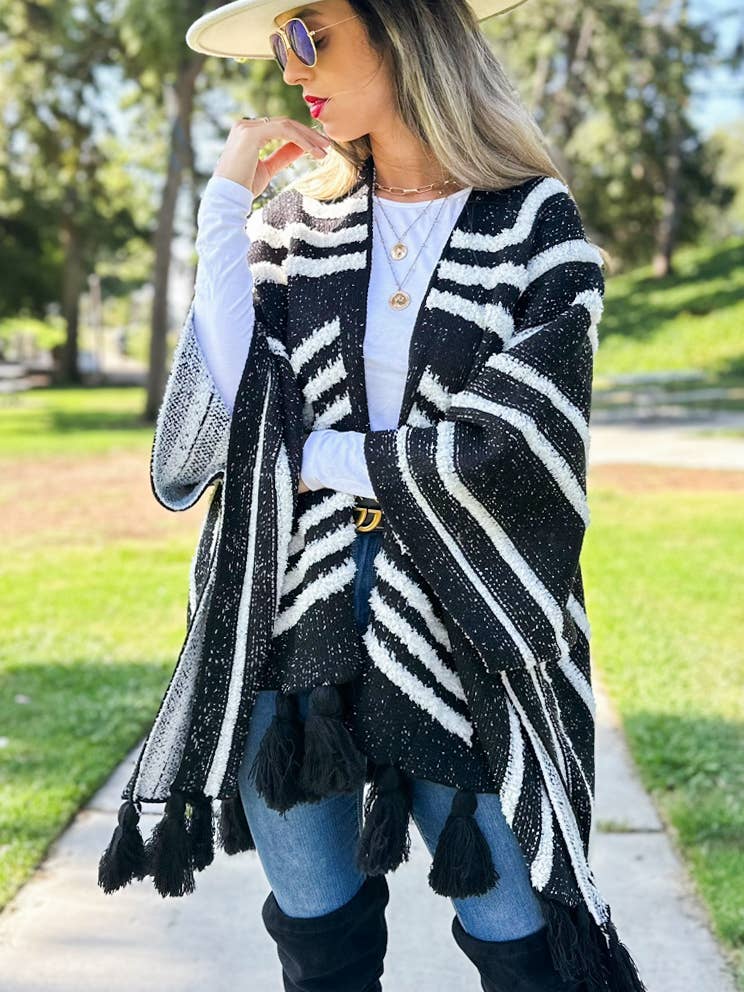 Black Western Textured Pattern With Chunky Tassel Cardigan for wholesale on Faire4