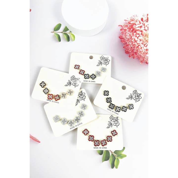 ASSORTED 3 PAIR CLOVER GLITTER STUD EARRING for wholesale on Faire