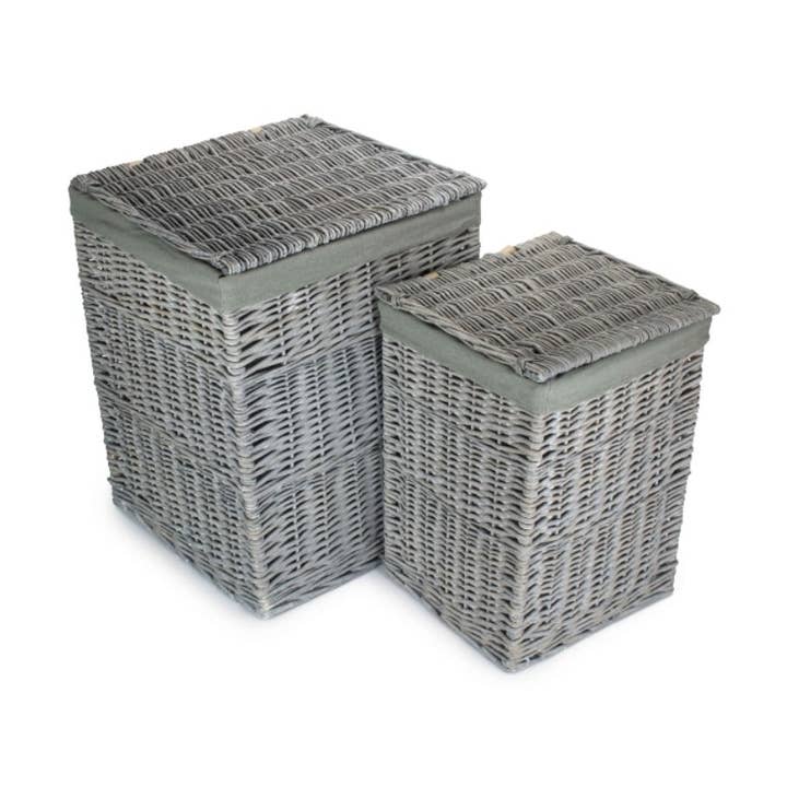 Grijze Wasmand Vierkant met Grijs Salie Voering voor wholesale door Red Hamper