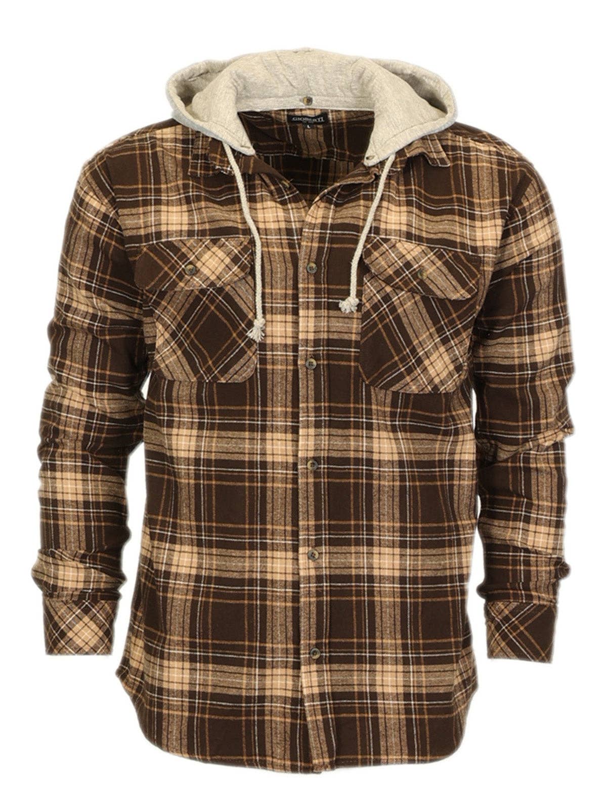 b-one inc - Wholesale Buttoned-down shirt – Men's - Men's Casual Button Up Flannel Shirt with Removable Hoodie GB-LS92H