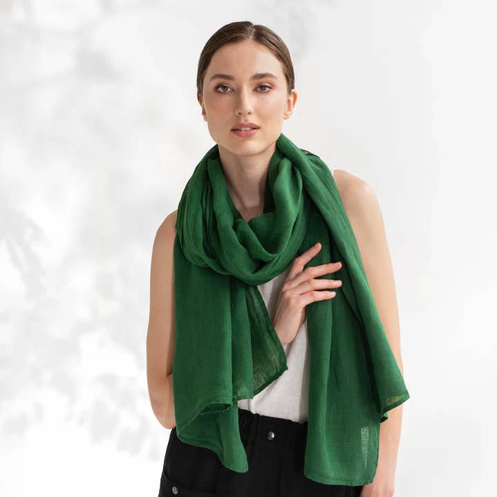 MagicLinen (We handle U.S. import procedures for you) - Wholesale Scarf - Women's - Green linen scarf0