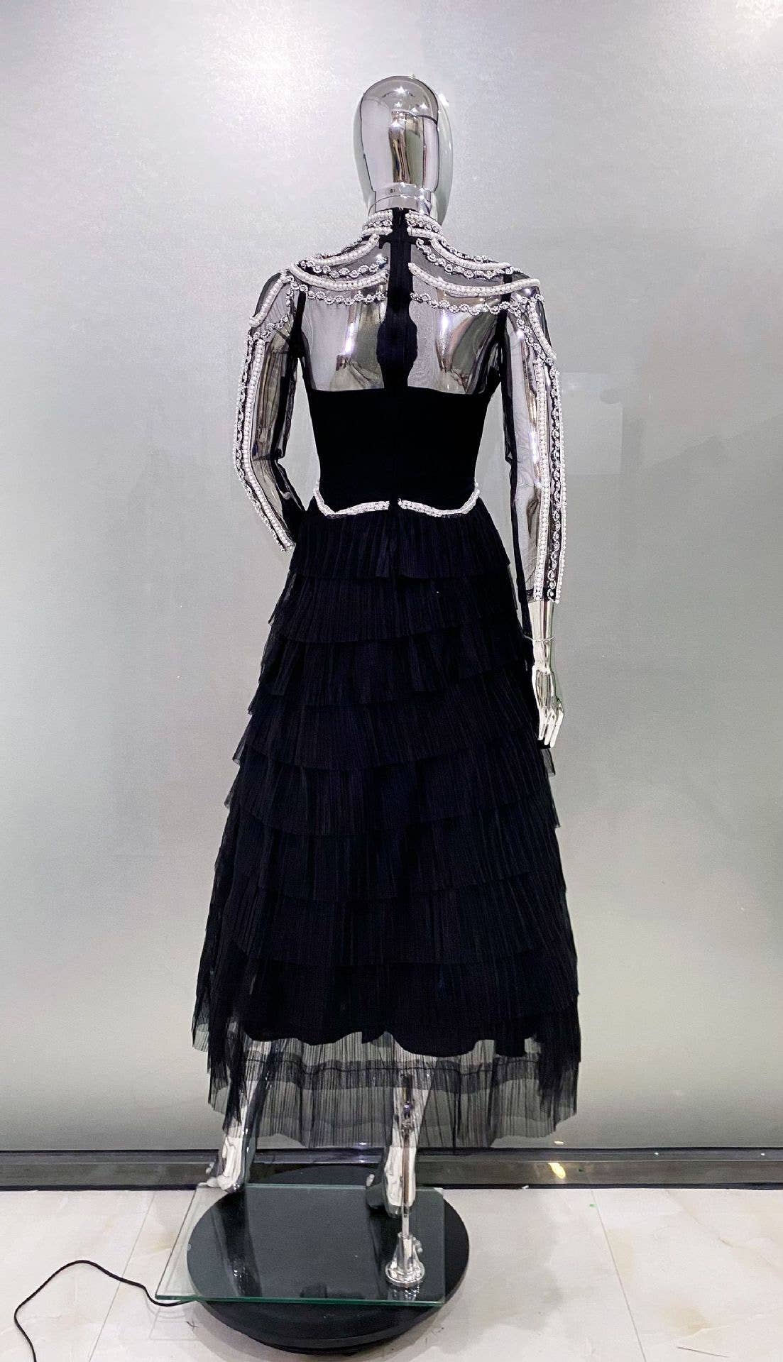 Black SY451 Luxury Handmade Beaded Dress with Fluffy Tulle Skirt for wholesale on Faire10