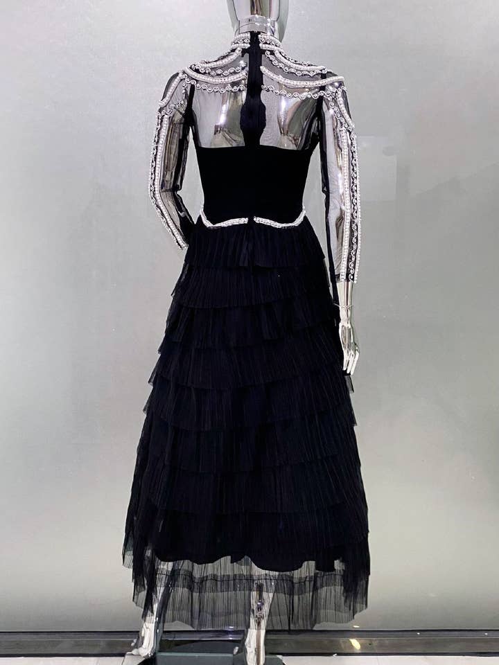 Black SY451 Luxury Handmade Beaded Dress with Fluffy Tulle Skirt for wholesale on Faire10