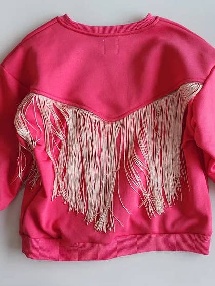 Dark pink fringe sweatshirt for wholesale by Fancy Shmancy Baby