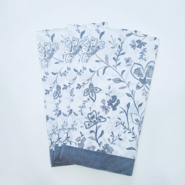 Elegant Blue Floral Guest Towel Napkins – 16ct for wholesale by Pearls of Parchment